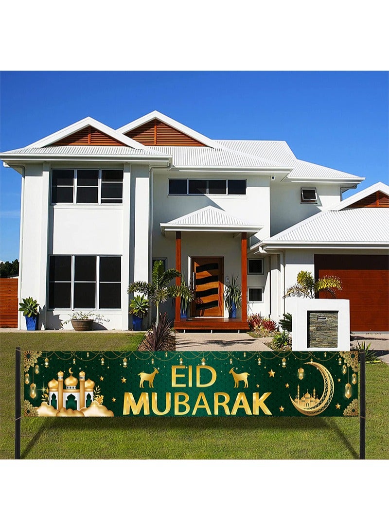 Aikanbo Eid Mubarak Banner,Extra Long Islamic Prayer Banner for Indoor and Outdoor,Eid Mubarak Party Backdrop Decorations,118.1" x 19.6" - Image 1