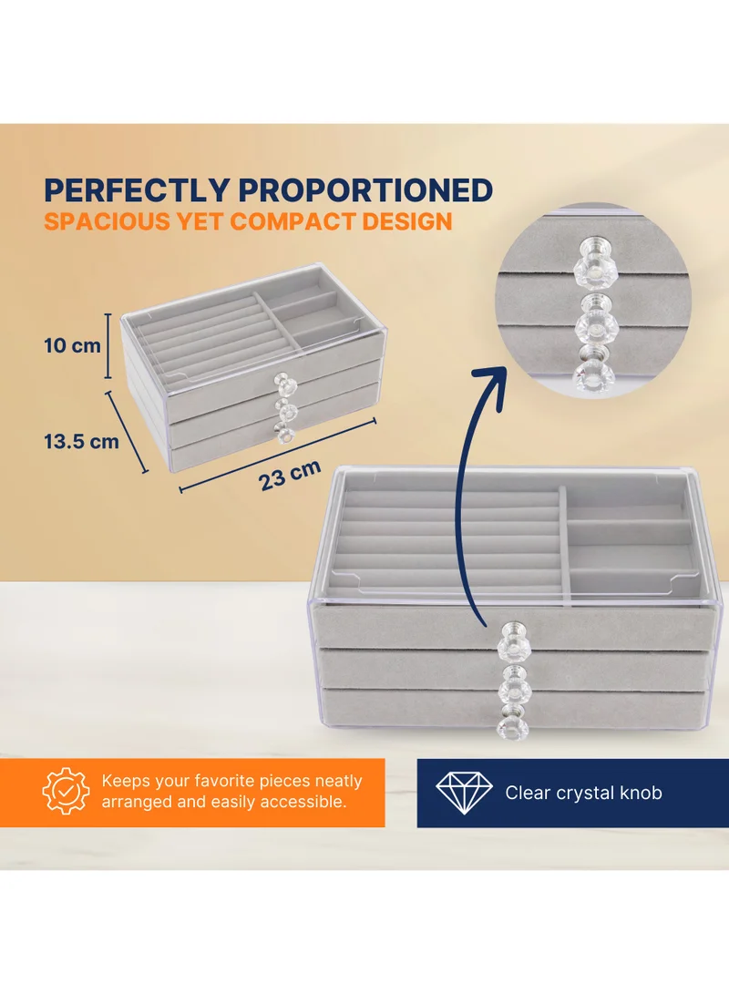 AC&L AC&L Acrylic Jewelry Organizer, Clear Stackable Jewelry Storage Case for Earrings, Necklace, Bracelet, Rings with Adjustable Velvet Trays For Women, Decor For Dresser Vanity (Grey)