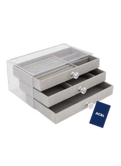 AC&L AC&L Acrylic Jewelry Organizer, Clear Stackable Jewelry Storage Case for Earrings, Necklace, Bracelet, Rings with Adjustable Velvet Trays For Women, Decor For Dresser Vanity (Grey)  - Image 1
