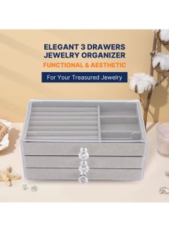 AC&L AC&L Acrylic Jewelry Organizer, Clear Stackable Jewelry Storage Case for Earrings, Necklace, Bracelet, Rings with Adjustable Velvet Trays For Women, Decor For Dresser Vanity (Grey)  - Image 2