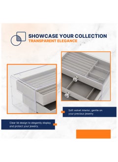 AC&L AC&L Acrylic Jewelry Organizer, Clear Stackable Jewelry Storage Case for Earrings, Necklace, Bracelet, Rings with Adjustable Velvet Trays For Women, Decor For Dresser Vanity (Grey)  - Image 4