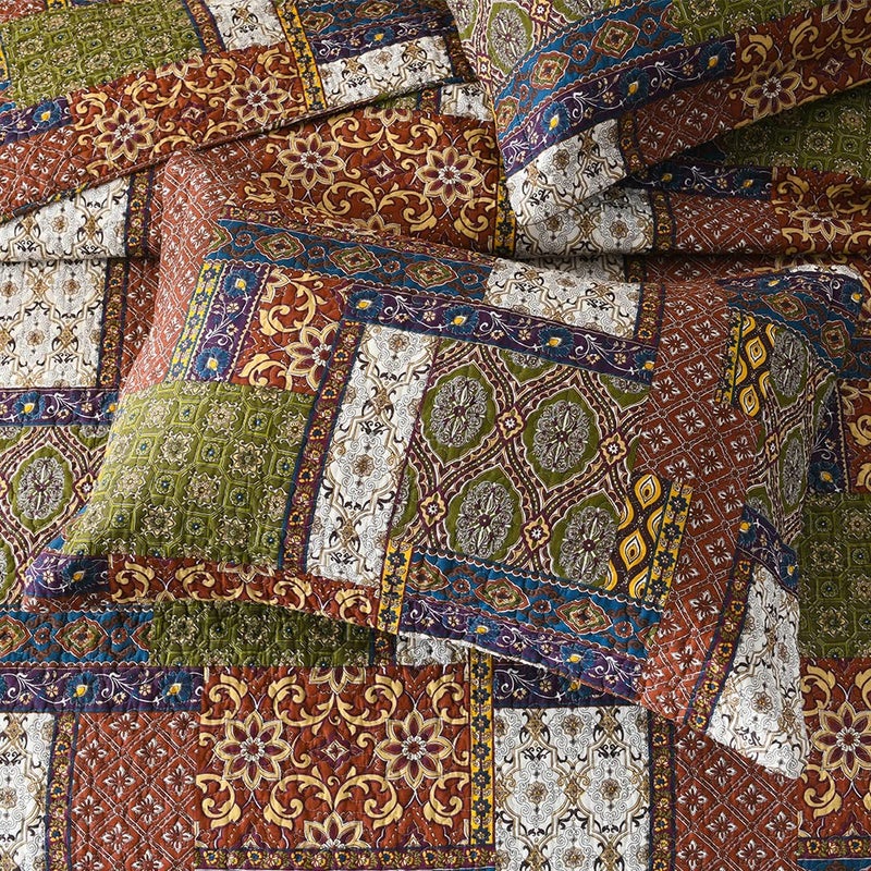 ENASAL Cotton Bedspread Quilt Bedding Sets Reversible Coverlet Comforters Brown Bohemian Patchwork Pattern Bedspread, King Size - Image 5