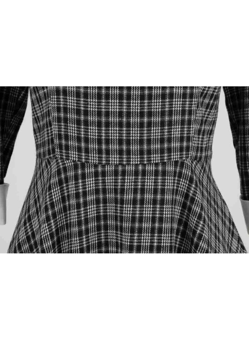 Shougu Shirt Collar Bow Plaid Long Sleeved Medium Length Dress For Women  - Image 3