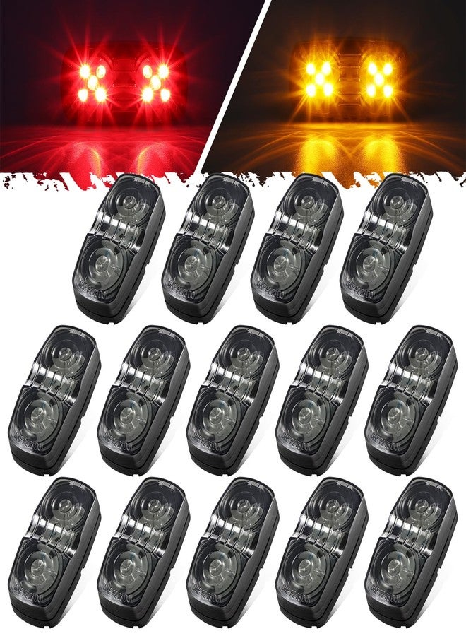 Partsam مصابيح تحديد جانبية LED مزدوجة من Partsam، 14 مصباحًا، حمراء/كهرمانية، 4x2، مصابيح عين النمر، 12 فولت، مستطيلة الشكل، تُثبّت على السطح، مناسبة للشاحنات والكرفانات، عدسة مدخنة/قاعدة سوداء. - Image 1