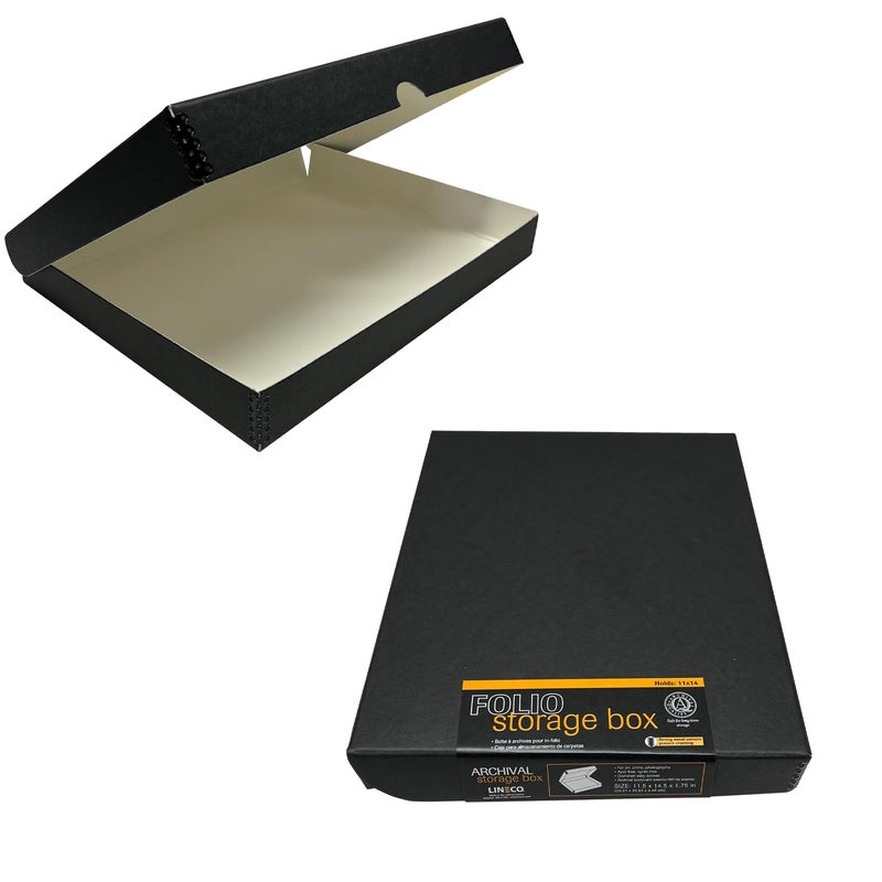 Lineco 11x14 Black Clamshell Archival Folio Storage Box AcidFree with Metal Edge Preserve Photos or Documents Crafts DIY Pack of 2