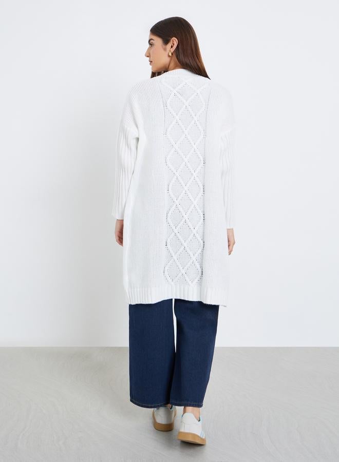 تايك تو كارديغان أبيض متوسط الطول مفتوح من الأمام - Image 4