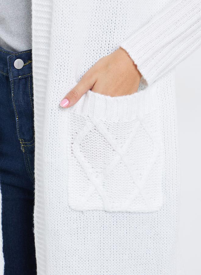 تايك تو كارديغان أبيض متوسط الطول مفتوح من الأمام - Image 3