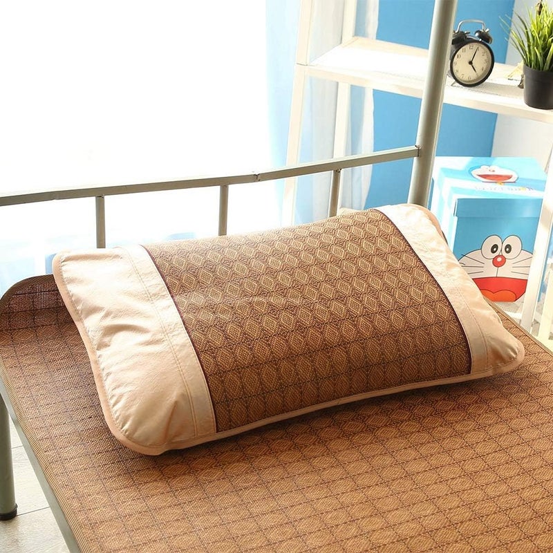 woobles Summer Sleeping Rattan Pad Cooling Mattress Topper Pad Double-Sided Folding,Smooth Air Conditioning Mat(120 * 195cm pillowslip 48 * 74cm*1) - Image 4