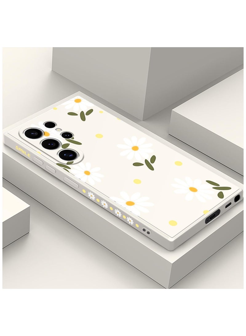 for Samsung Galaxy S24 Ultra Case, Creative Flower Pattern Design Phone Cover Drop Protection Soft Ultra Thin Scratch Resistant Microfiber Lining Inner for Galaxy S24 Ultra-Daisy White - Image 1