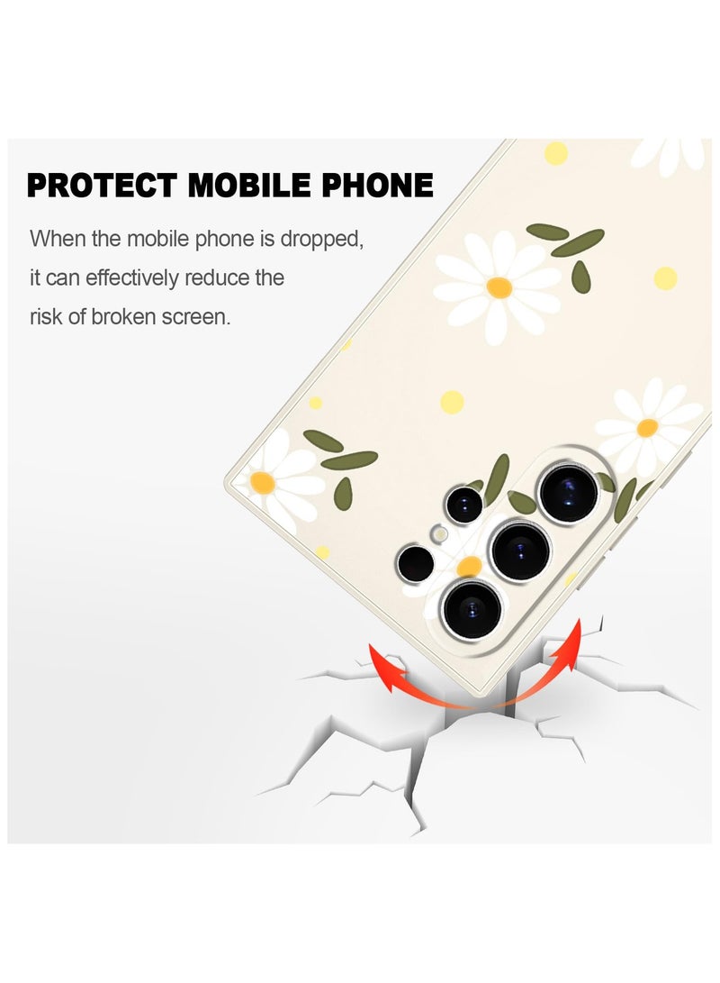 for Samsung Galaxy S24 Ultra Case, Creative Flower Pattern Design Phone Cover Drop Protection Soft Ultra Thin Scratch Resistant Microfiber Lining Inner for Galaxy S24 Ultra-Daisy White - Image 5