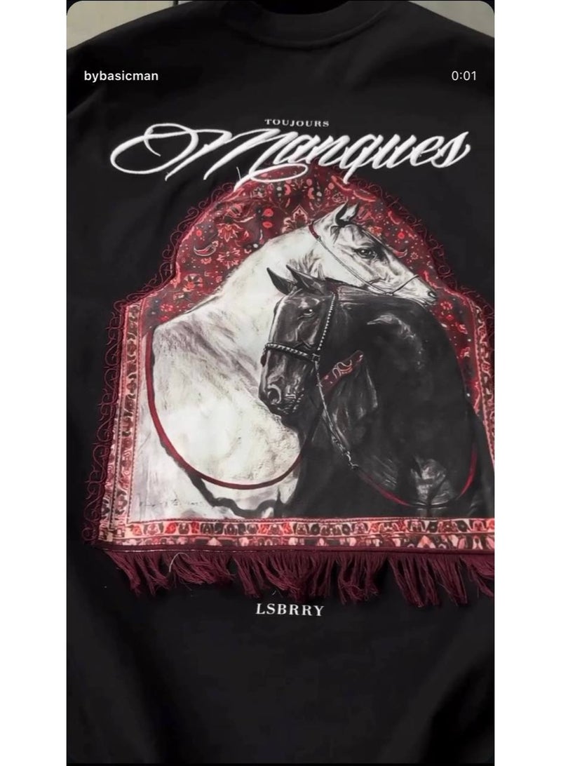DRO Vintage DRO Vintage Black Oversized Horse Graphic T-Shirt for Men & Women  - Image 3