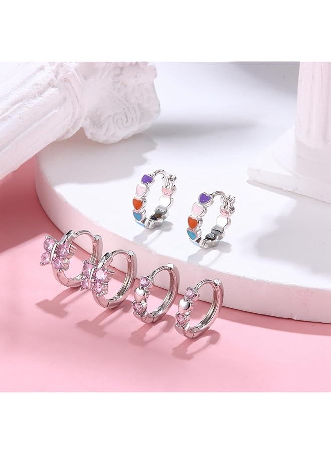 Besteel - 3Pairs Hypoallergenic Hoop Earrings For Women Girls 925 Sterling Silver Post Flowers Heart Butterfly Cubic Zirconia Sleeper Small Huggie Hoop Earrings Set 10Mm - Image 1