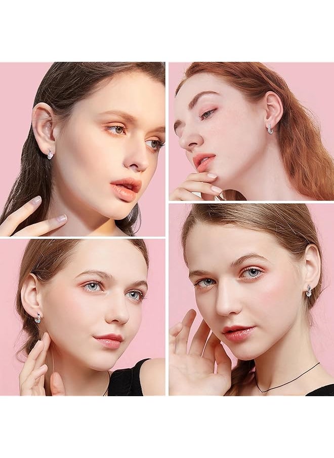 Besteel - 3Pairs Hypoallergenic Hoop Earrings For Women Girls 925 Sterling Silver Post Flowers Heart Butterfly Cubic Zirconia Sleeper Small Huggie Hoop Earrings Set 10Mm - Image 1