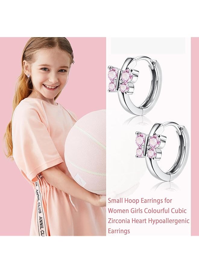 Besteel - 3Pairs Hypoallergenic Hoop Earrings For Women Girls 925 Sterling Silver Post Flowers Heart Butterfly Cubic Zirconia Sleeper Small Huggie Hoop Earrings Set 10Mm - Image 1