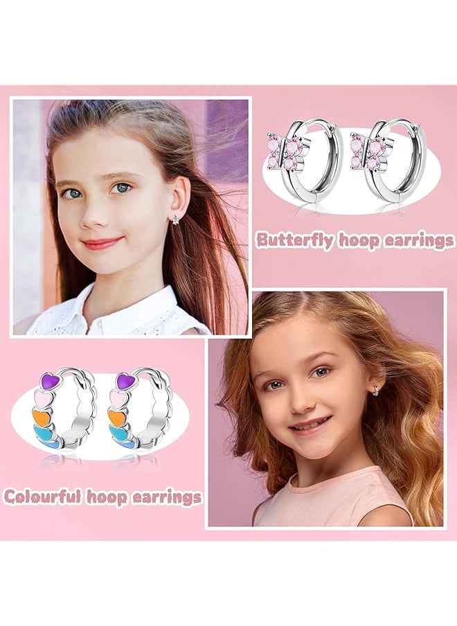 Besteel - 3Pairs Hypoallergenic Hoop Earrings For Women Girls 925 Sterling Silver Post Flowers Heart Butterfly Cubic Zirconia Sleeper Small Huggie Hoop Earrings Set 10Mm - Image 1