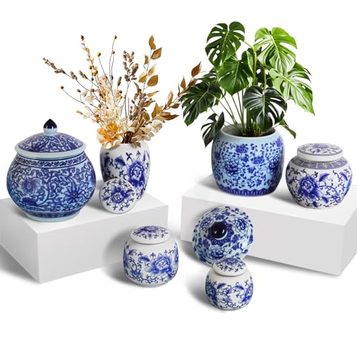 RMERVE Set of 6 Small Blue and White Porcelain Vases Blue Chinoiserie Decor Gifts Ceramic Flower Vases Classic vase for Home Bedroom Table Accent Shelf Tabletop - Image 1