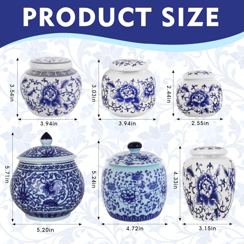 RMERVE Set of 6 Small Blue and White Porcelain Vases Blue Chinoiserie Decor Gifts Ceramic Flower Vases Classic vase for Home Bedroom Table Accent Shelf Tabletop - Image 2