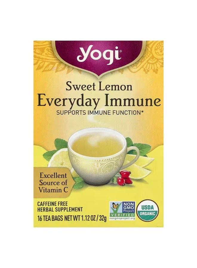 Yogi Tea, Sweet Lemon Everyday Immune, Caffeine Free, 16 Tea Bags, 1.12 oz (32 g) Each