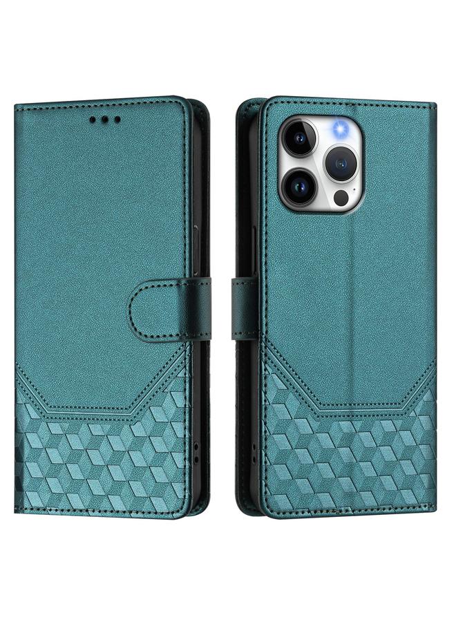 S-TOP Case For iPhone 16 Pro Honeycomb Embossing RFID Leather Phone Case - Image 2