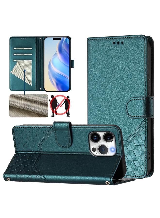 S-TOP Case For iPhone 16 Pro Honeycomb Embossing RFID Leather Phone Case - Image 1