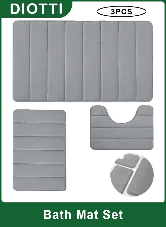 ديوتي طقم سجادات حمام من 3 قطع من إسفنج الذاكرة، سجادات حمام ناعمة ماصة مانعة للانزلاق مع سجادة حمام على شكل حرف U، سجادات أرضية قابلة للغسل في الغسالة وسريعة الجفاف، مناسبة للاستحمام وحوض الاستحمام والمغاسل. - Image 1