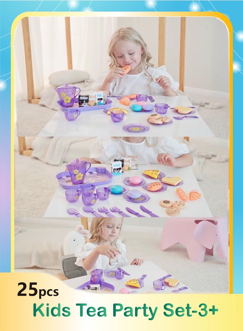 Kids Tea Party Set with Storage Box - 25-Piece Pretend Play Kit Includes Miniature Food & Utensils | Portable Role-Play Learning Toy for Children Ages 3-6 - Image 1