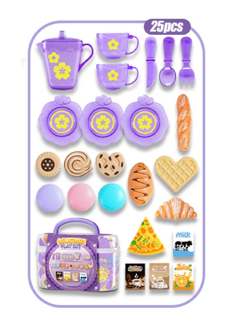 Kids Tea Party Set with Storage Box - 25-Piece Pretend Play Kit Includes Miniature Food & Utensils | Portable Role-Play Learning Toy for Children Ages 3-6 - Image 3