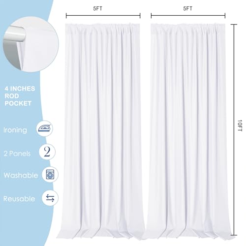 Sugargirl 10x10FT White Backdrop Curtains Polyester Photo Backdrop Drapes Curtains 2 Panels with Rod Pockets for Party Birthday Wedding Photography Home Decoration - Image 5