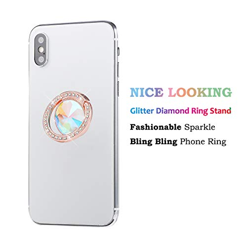 lenoup Glitter Bling Bling Phone Ring Holder,Sparkle Phone Ring Grip Artificial Diamond Stand,Rhinestone Cell Finger Ring for Phones,Pad(Rose Gold) - Image 2