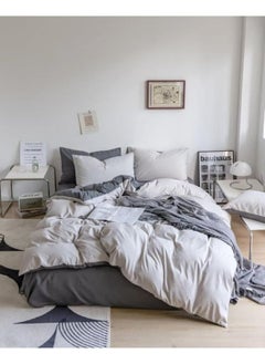 llwoo Modern Style Duvet Cover 100% Washed Cotton Off White and Grey Bedding Set, Cotton Super Soft Comfy 6pc Bedding Set, Ultra Soft and Easy Care, Simple Style Bedding Set 220x240cm(87x94inch) 