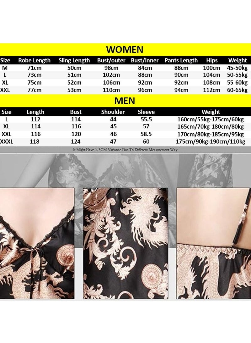 MARGOUN 2 Packs For Bathrobe Men's Large Women's Medium Bath Robe Dressing Gown Comfortable Sleepwear Silk Lovers Nightgown Dressing Gown Dragon Pattern Black - Image 4
