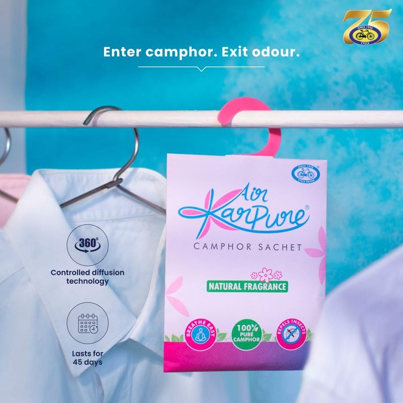 CYCLE Karpure Camphor Sachet, Pack Of 4 - Room, Car and Air Freshener - Image 2