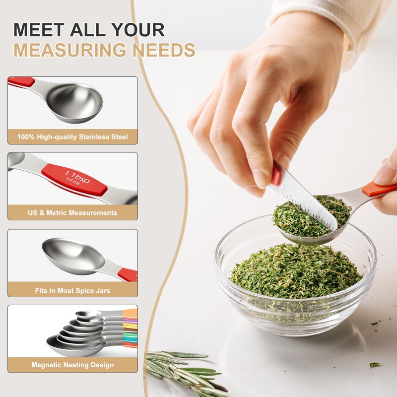 EWFEN Stainless Steel Measuring Cups & Spoons Set, EWFEN Kitchen Tools Nesting Measuring Cups and Spoons, Fits in Spice Jars for Baking & Cooking, BPA Free, Set of 15 with Leveler, Multicolor - Image 5