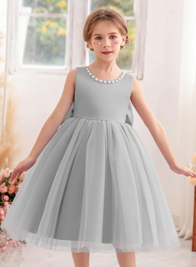 تايك تو فستان حفلات أميرة للفتيات بياقة خلفية عميقة وتفاصيل لؤلؤ وفيونكة