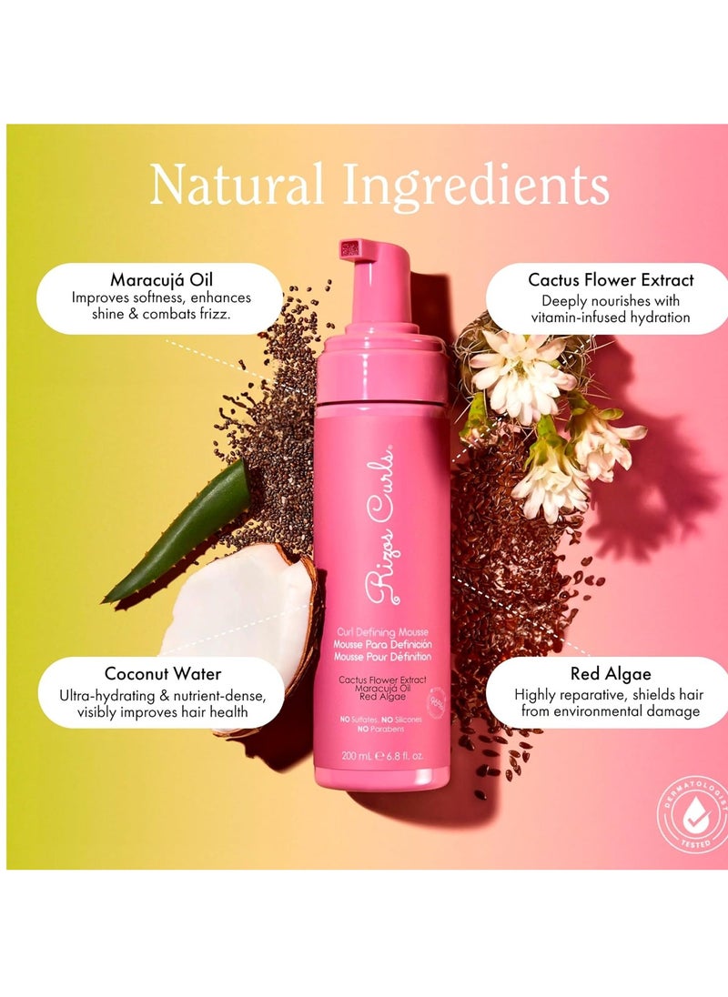Rizos Curls - Rizos Curls Curl Defining Mousse, Hydrate & Define, Soft Hold for Volume & Definition, Frizz Free Shine with Coconut Water, Cactus Flower Extract & Maracuja Seed Oil, All Curl Patterns 2a - 4c, 6.8 oz - Image 1