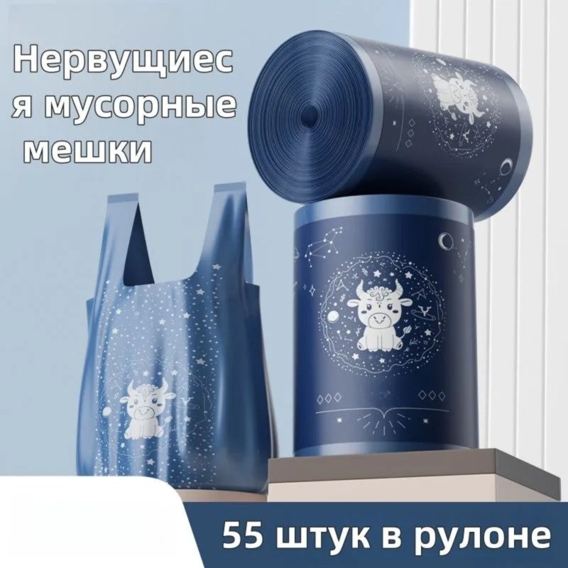 Garbage Bag: Blue 6.5*6.5*13 Thickened Material Durable Tear-proof Drawstring Bag - Hygienic Hands-free Disposal Extra-large Capacity for Home Kitchen Bathroom Outdoor Camping Picnic - Image 1