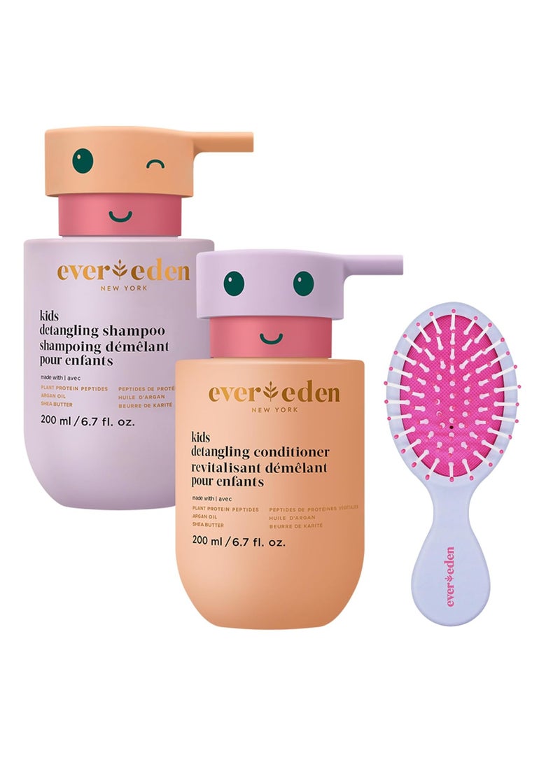 Evereden Evereden Kids Complete Haircare Set: Hair Detangling Shampoo, Conditioner & Spray for Children Ages 3+, Plant Protein Peptides & Argan Oil, Vegan, Free from Sulfate, Paraben, Phthalate & Petrolatum  - Image 1