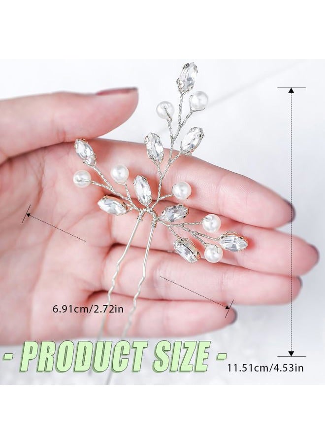Earent Rhinestone Bride Wedding Hair Pins Silver Pearl Hair Piece Crystal Bridal Hair Accessories for Women (Pack of 3) (A-Silver) - Image 2