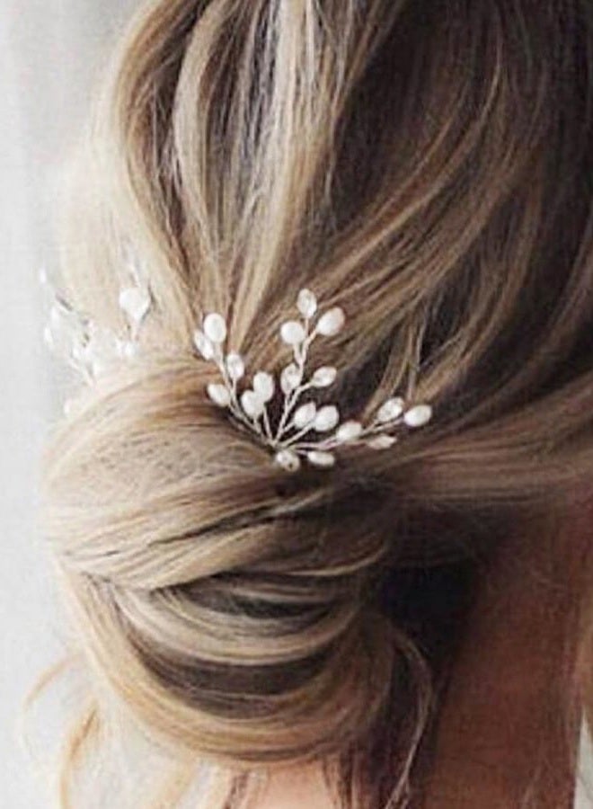 Earent Rhinestone Bride Wedding Hair Pins Silver Pearl Hair Piece Crystal Bridal Hair Accessories for Women (Pack of 3) (A-Silver) - Image 1