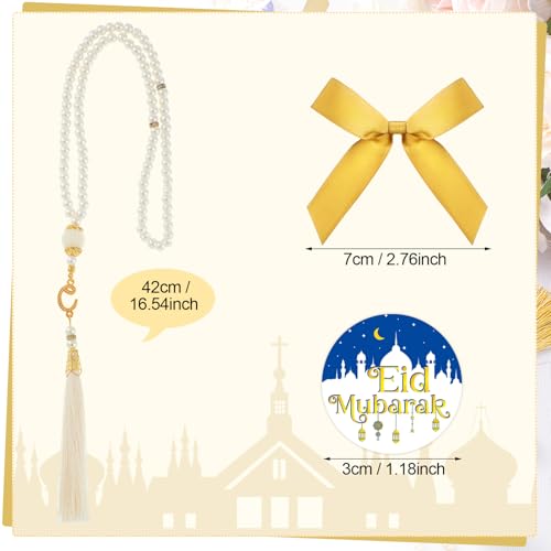 Yinkin 12 Sets Islamic Prayer Beads Eid Ramadan Muslim 99 Rosary Beads Gift with Tasbih Eid Mubarak Box Ramadan Islamic Jewelry Party Favor for Hajj Umrah Kursi Wedding Bridal ShowerWhite - Image 3