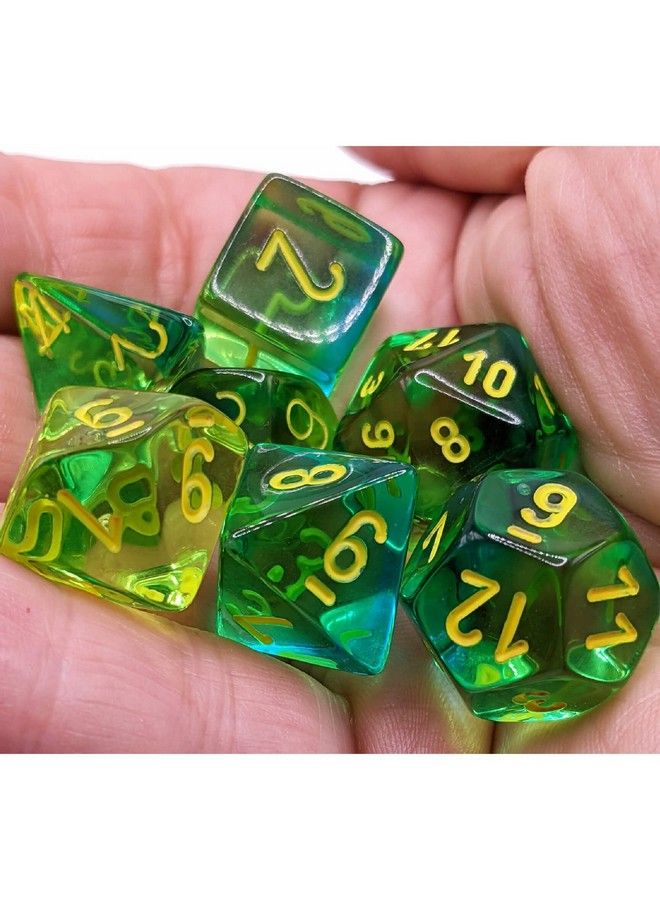Chessex Gemini Polyhedral Dice Set ; Set Of 7 Dice In A Variety Of Sizes Designed For Roleplaying Games ; Premium Quality Dice For Tabletop Rpgs ; Translucent Green Teal And Yellow Color ; Made By Chessex  - Image 4