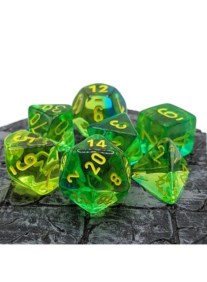 Chessex Gemini Polyhedral Dice Set ; Set Of 7 Dice In A Variety Of Sizes Designed For Roleplaying Games ; Premium Quality Dice For Tabletop Rpgs ; Translucent Green Teal And Yellow Color ; Made By Chessex  - Image 3