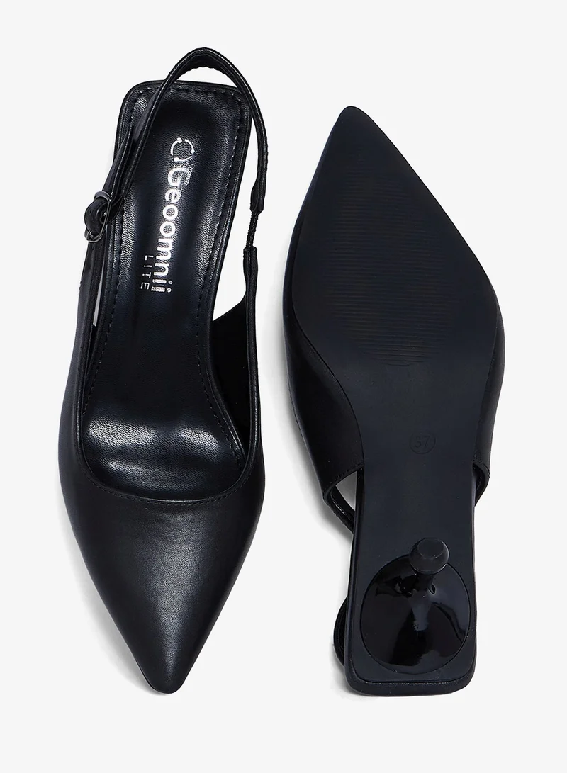 Geoomnii BLACK Geoomnii Mid Heel Mules for Women – Stylish Backless Slip-On Heels for Office, Party & Everyday Wear for Women | Best Price UAE