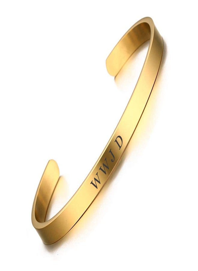 Sunling Stainless Steel Religious WWJD Cuff Bracelet for Women Men Inspirational What Would Jesus Do Bracelet Bangle,Gold - Image 1