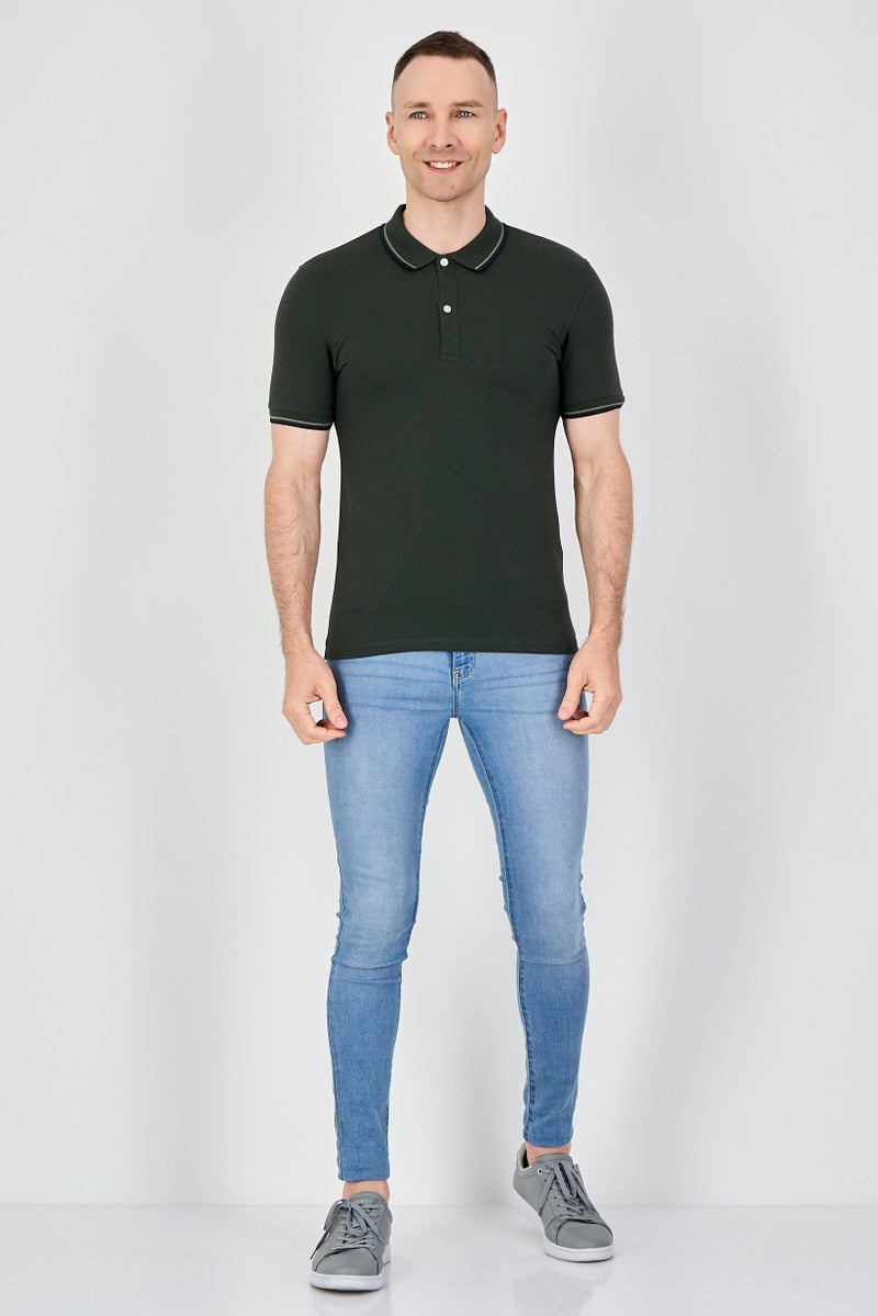 Celio قميص بولو قصير الأكمام للرجال بتصميم عادي، زيتوني داكن - Image 4