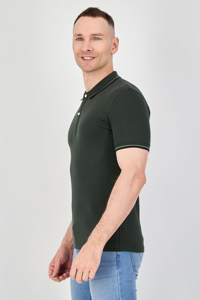 Celio قميص بولو قصير الأكمام للرجال بتصميم عادي، زيتوني داكن - Image 2