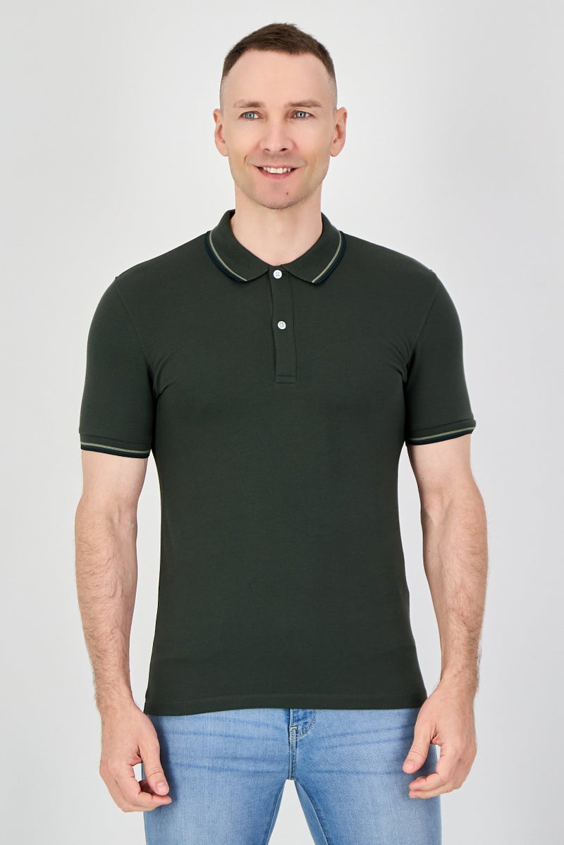 Celio قميص بولو قصير الأكمام للرجال بتصميم عادي، زيتوني داكن - Image 1