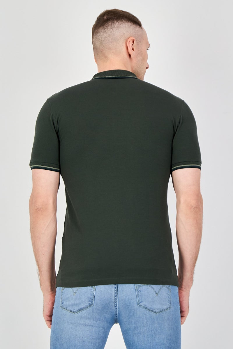 Celio قميص بولو قصير الأكمام للرجال بتصميم عادي، زيتوني داكن - Image 3