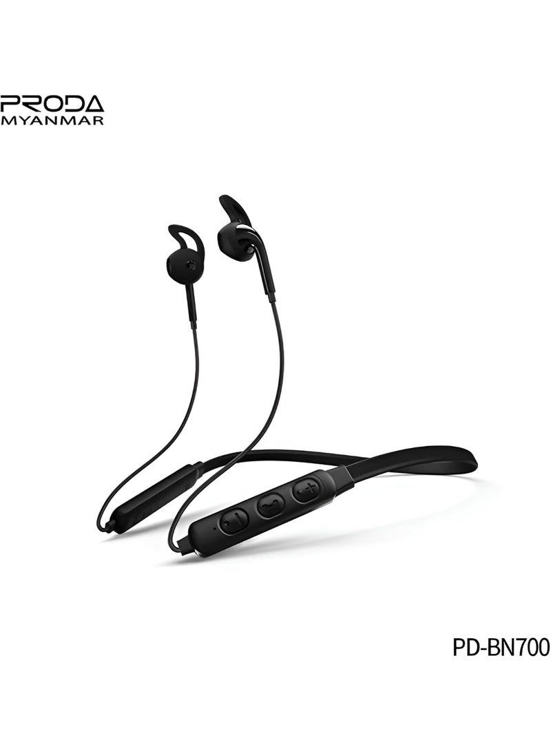 برودا سماعات رأس لاسلكية PD-BN700 حول الرقبة - بلوتوث 5.0، صوت عالي الدقة، مقاومة للماء والعرق، إلغاء الضوضاء، بطارية 135 مللي أمبير/ساعة، وقت تشغيل يصل إلى 9 ساعات - أسود - Image 2