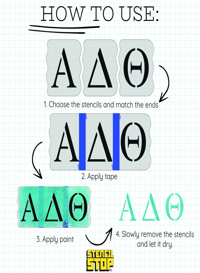 Stencil Stop Greek Letter Stencil Kit for Painting & Tracing, 14 Mil Mylar Plastic, 4 Inch Tall Letters - Image 4